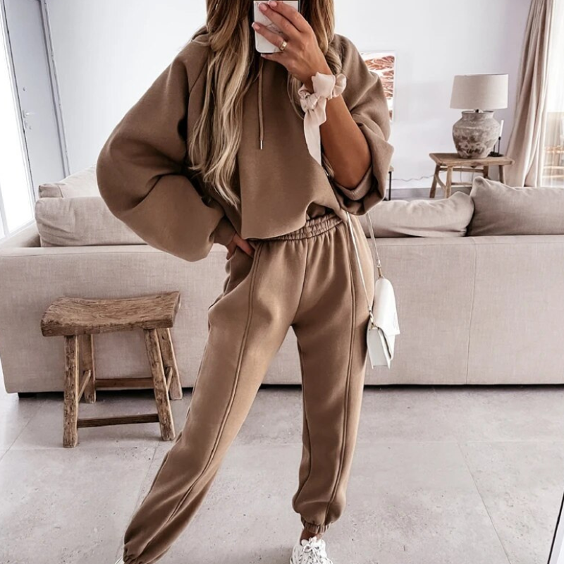 Women's Hoodie Set Grey Cotton Blend - 7