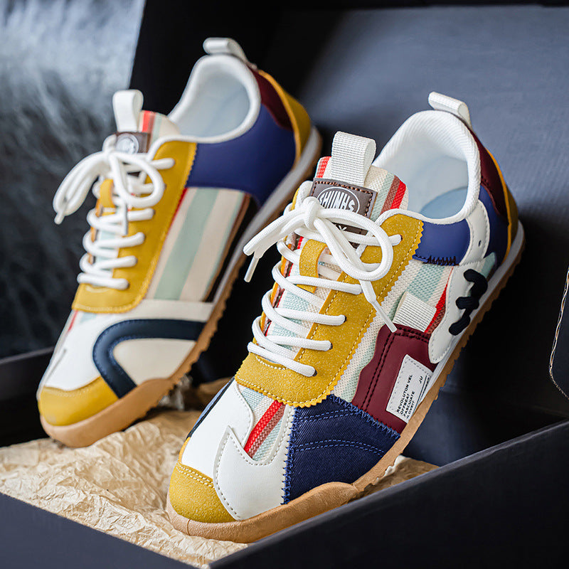 Men's Retro Leather Track Sneakers – angled view | Hensley London
