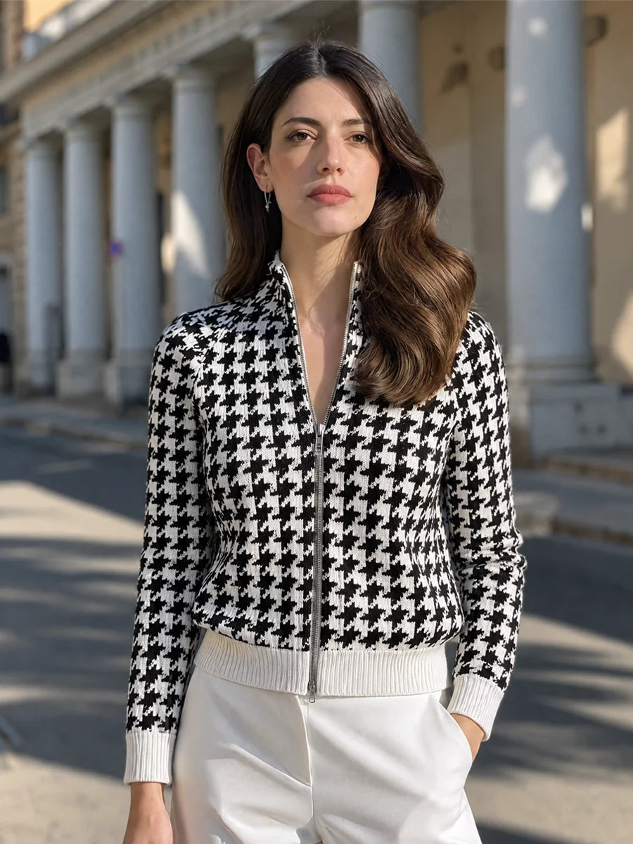 Women's Houndstooth Zip-Front Knit Jacket – product view 2