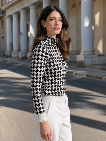 Women's Houndstooth Zip-Front Knit Jacket – product view 4