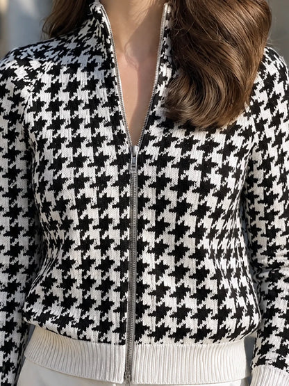 Women's Houndstooth Zip-Front Knit Jacket – product view 5