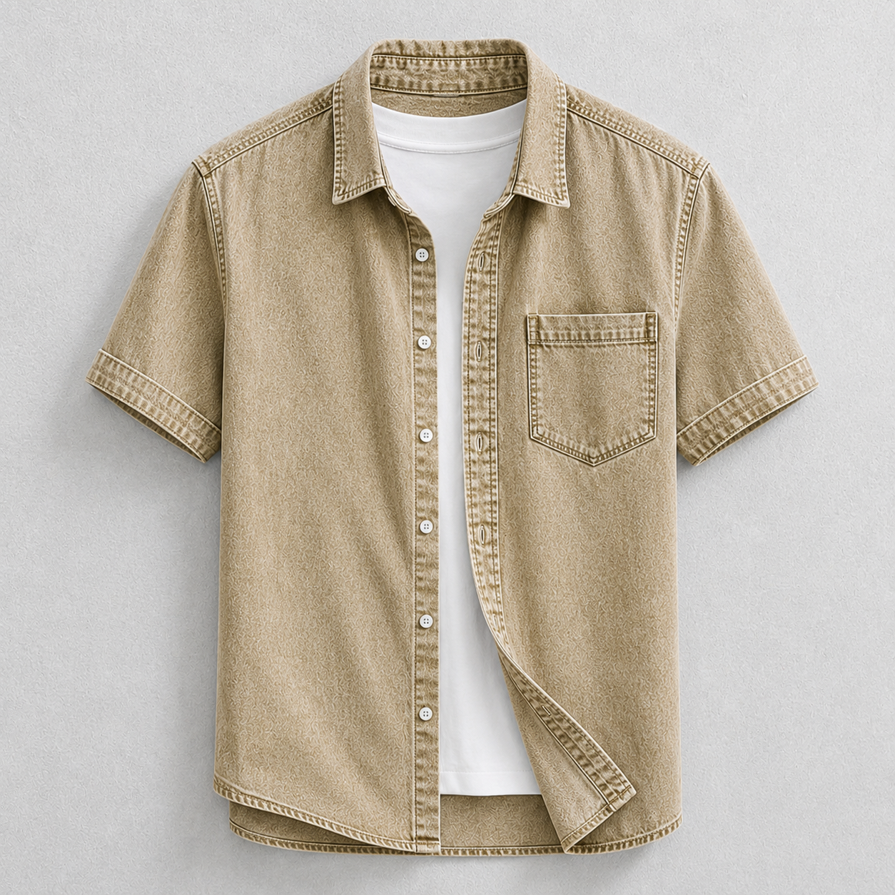 Men's Cotton Chambray Shirt in Brown – front view | Hensley London