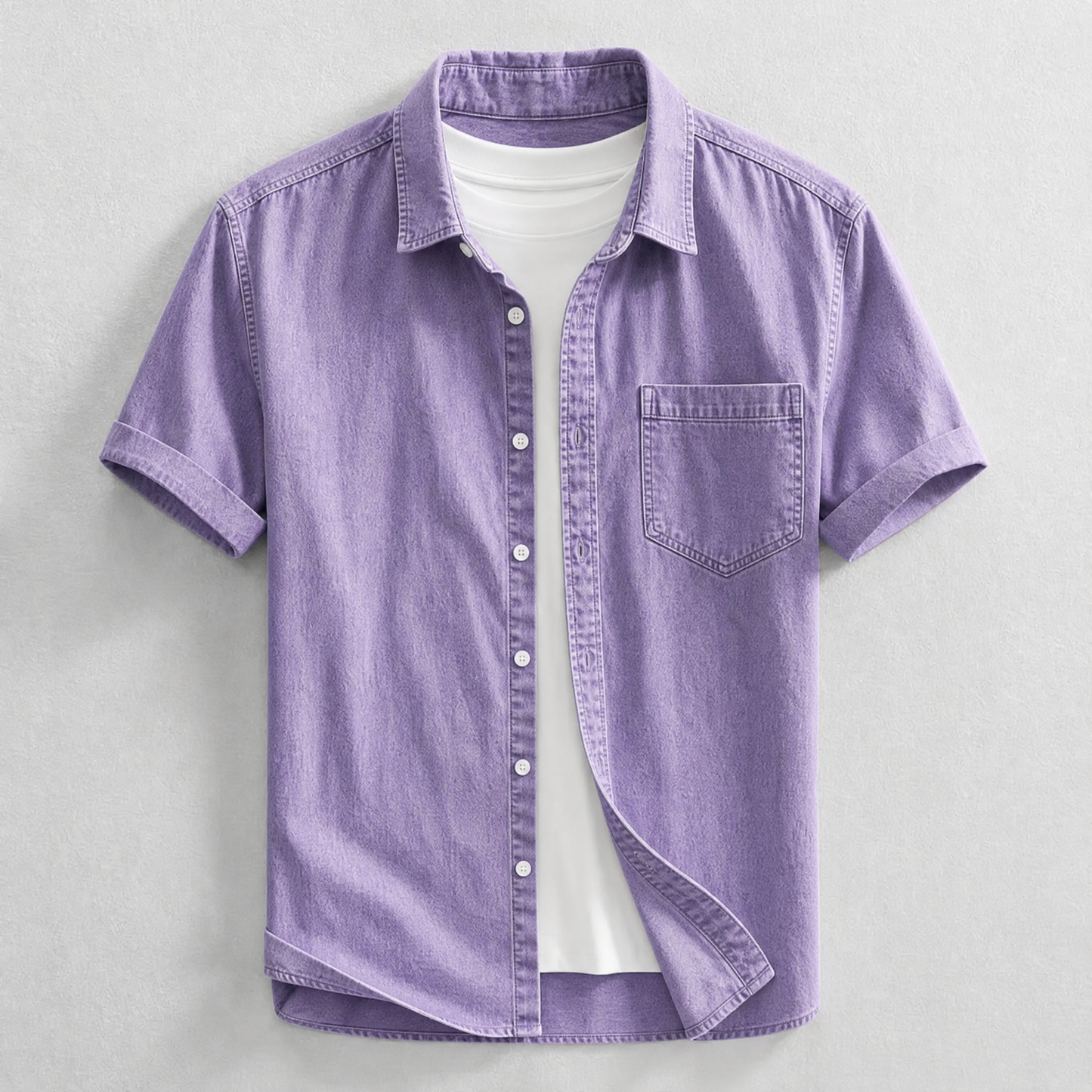 Men's Cotton Chambray Shirt in Purple – front view | Hensley London