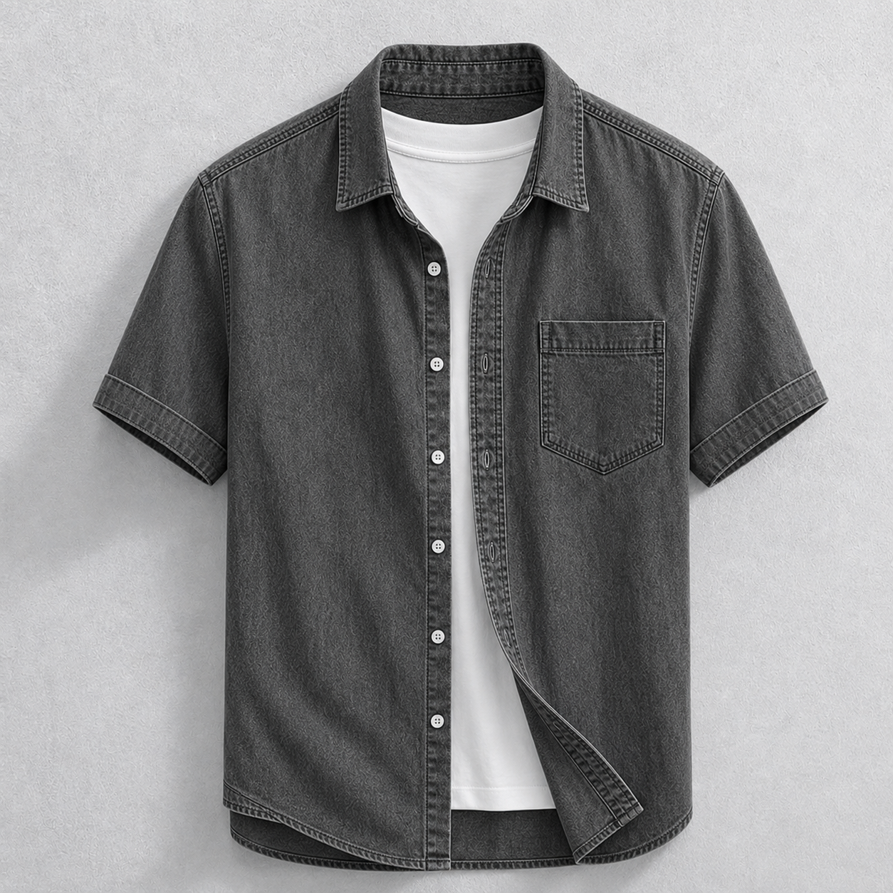 Men's Cotton Chambray Shirt in Black – front view | Hensley London