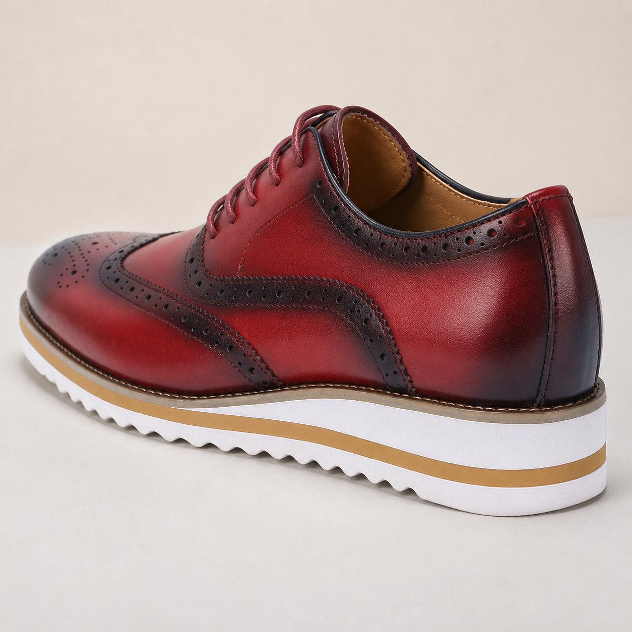 Men's Genuine Leather Wingtip Oxford Shoes in Olive – side profile | Hensley London