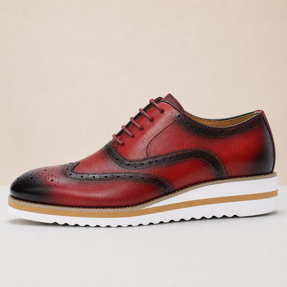 Men's Genuine Leather Wingtip Oxford Shoes in Maroon – back view | Hensley London