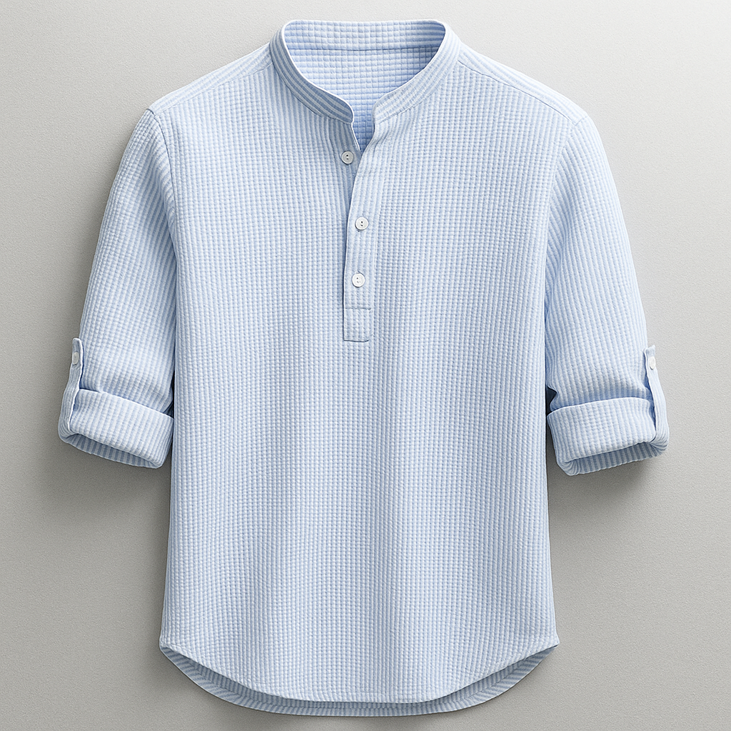 Men's Cotton Henley Shirt in Blue – front view | Hensley London