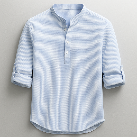 Men's Cotton Henley Shirt in Blue – front view | Hensley London