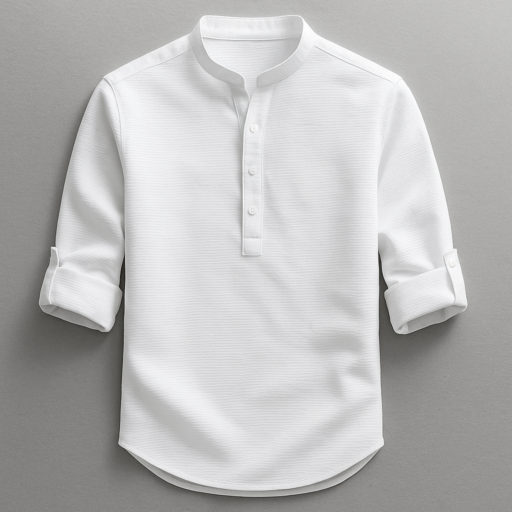 Men's Cotton Henley Shirt in White – front view | Hensley London