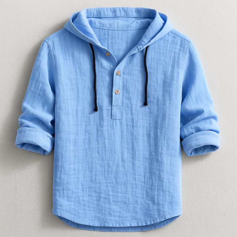 Men's Cotton-Linen Relaxed Drawstring Hoodie Shirt – product view | Hensley London