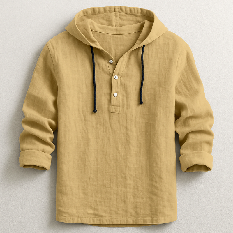 Men's Cotton-Linen Relaxed Drawstring Hoodie Shirt – product view | Hensley London