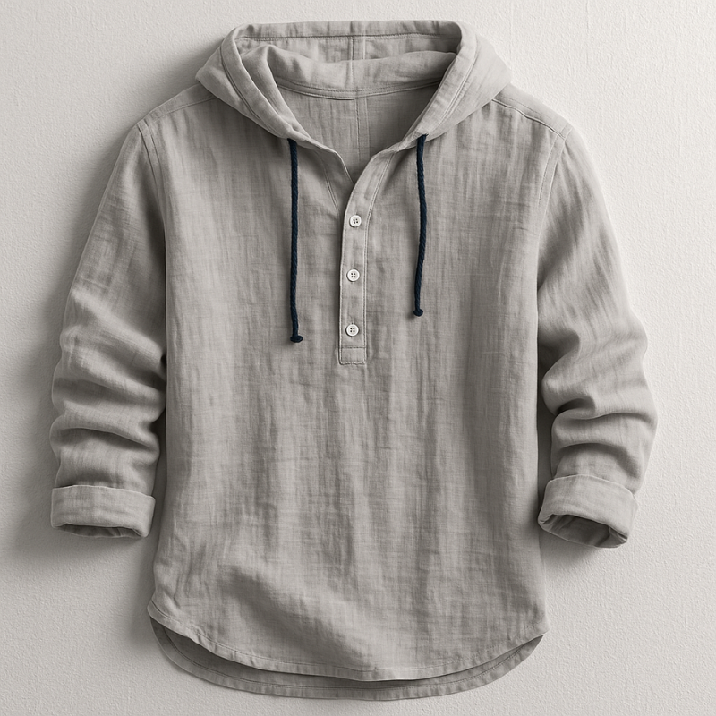 Men's Cotton-Linen Relaxed Drawstring Hoodie Shirt – product view | Hensley London