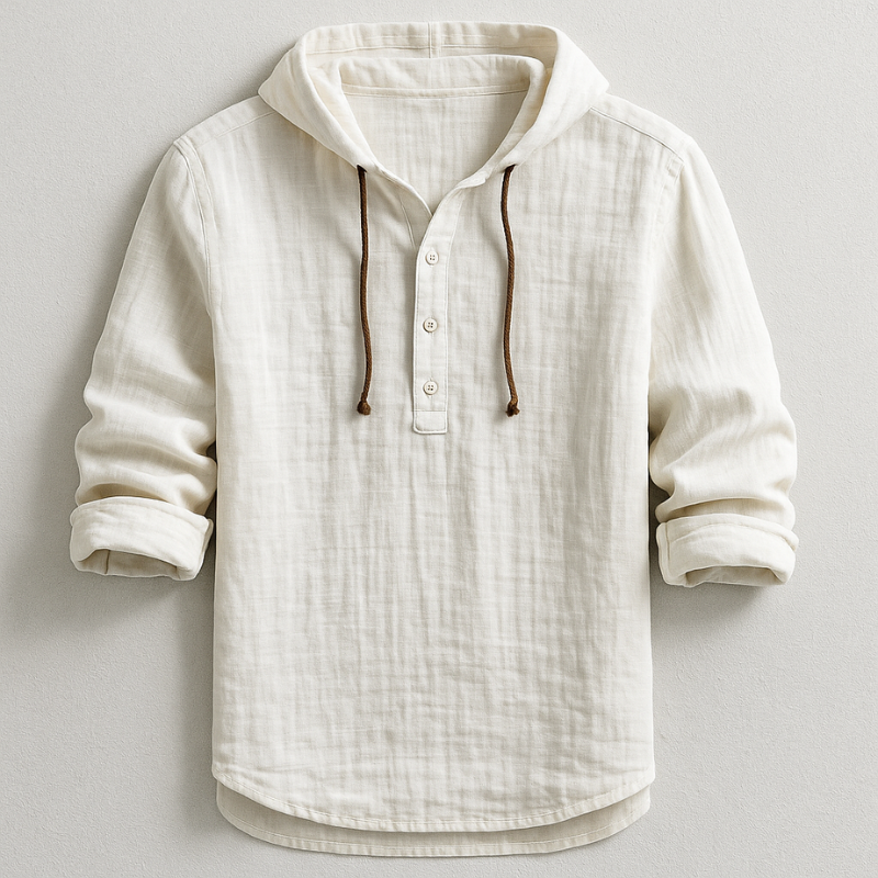 Men's Cotton-Linen Relaxed Drawstring Hoodie Shirt – product view | Hensley London