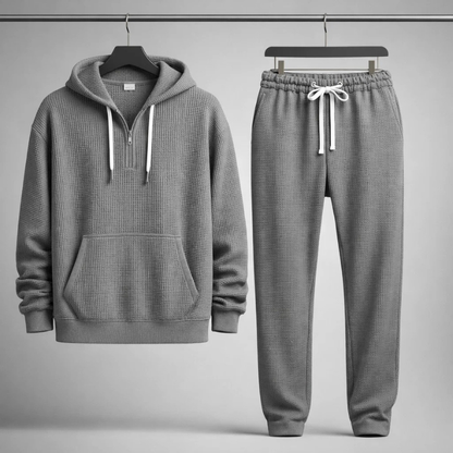 Men's Waffle-Knit Quarter-Zip Lounge Set – back view | Hensley London