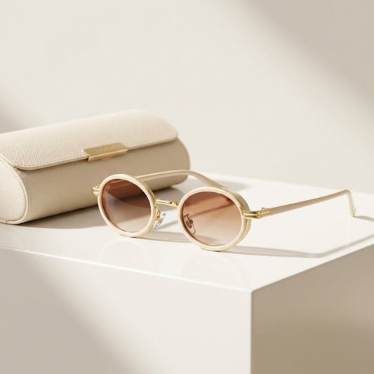 Women's Slim Oval Metal Sunglasses – front view | Hensley London