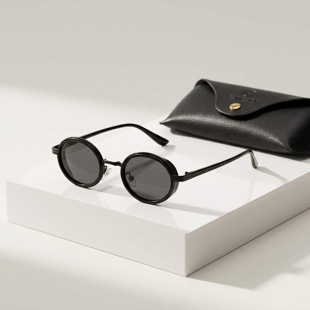 Women's Slim Oval Metal Sunglasses – side view | Hensley London