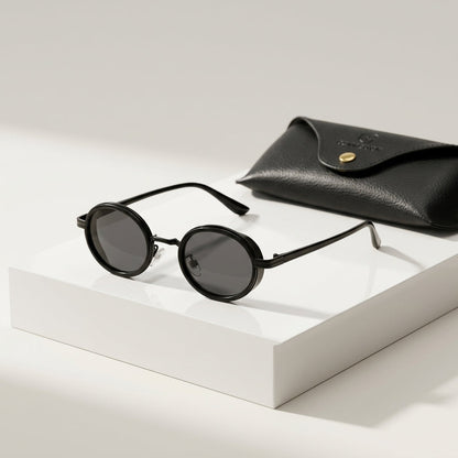 Women's Slim Oval Metal Sunglasses – side view | Hensley London