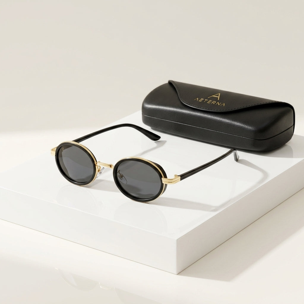 Women's Slim Oval Metal Sunglasses – angled view | Hensley London