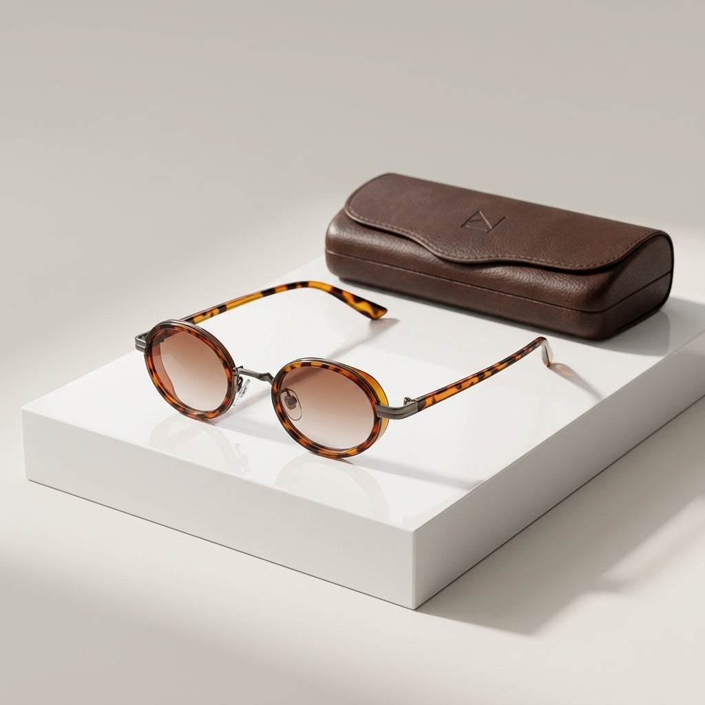 Women's Slim Oval Metal Sunglasses – detail view | Hensley London