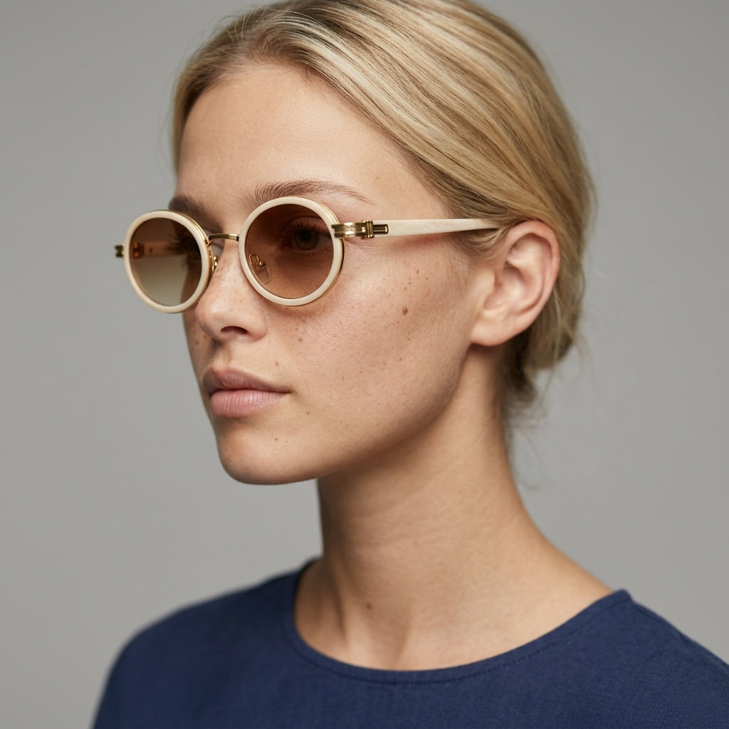 Women's Slim Oval Metal Sunglasses – packaging view | Hensley London