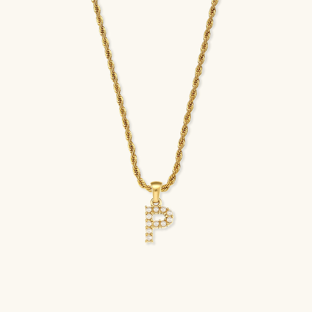 Initial Letter Pearl Necklace with 18k Gold Finish – Waterproof and Hypoallergenic 16
