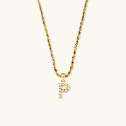 Initial Letter Pearl Necklace with 18k Gold Finish – Waterproof and Hypoallergenic 16
