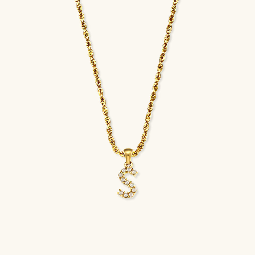 Initial Letter Pearl Necklace with 18k Gold Finish – Waterproof and Hypoallergenic 22