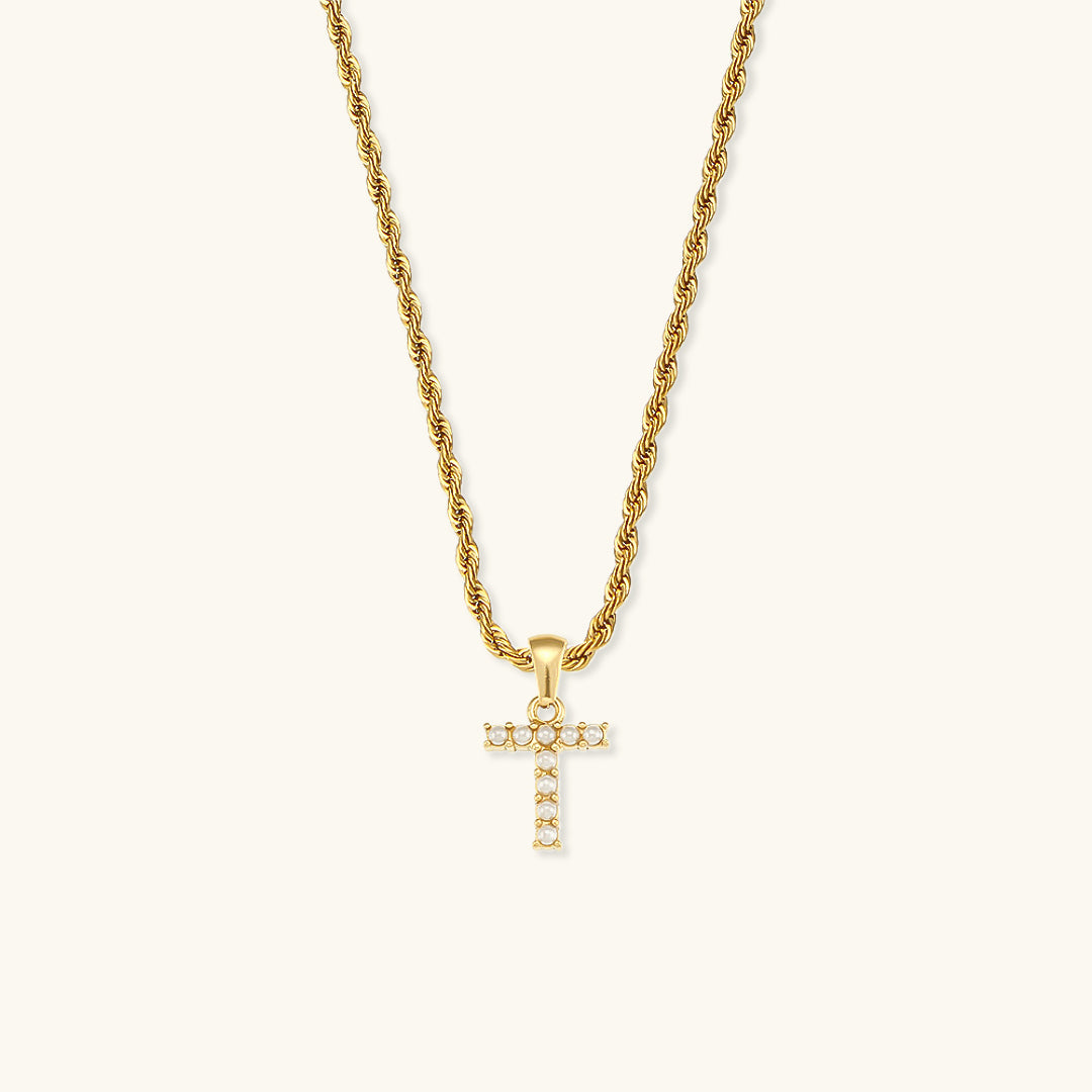 Initial Letter Pearl Necklace with 18k Gold Finish – Waterproof and Hypoallergenic 23