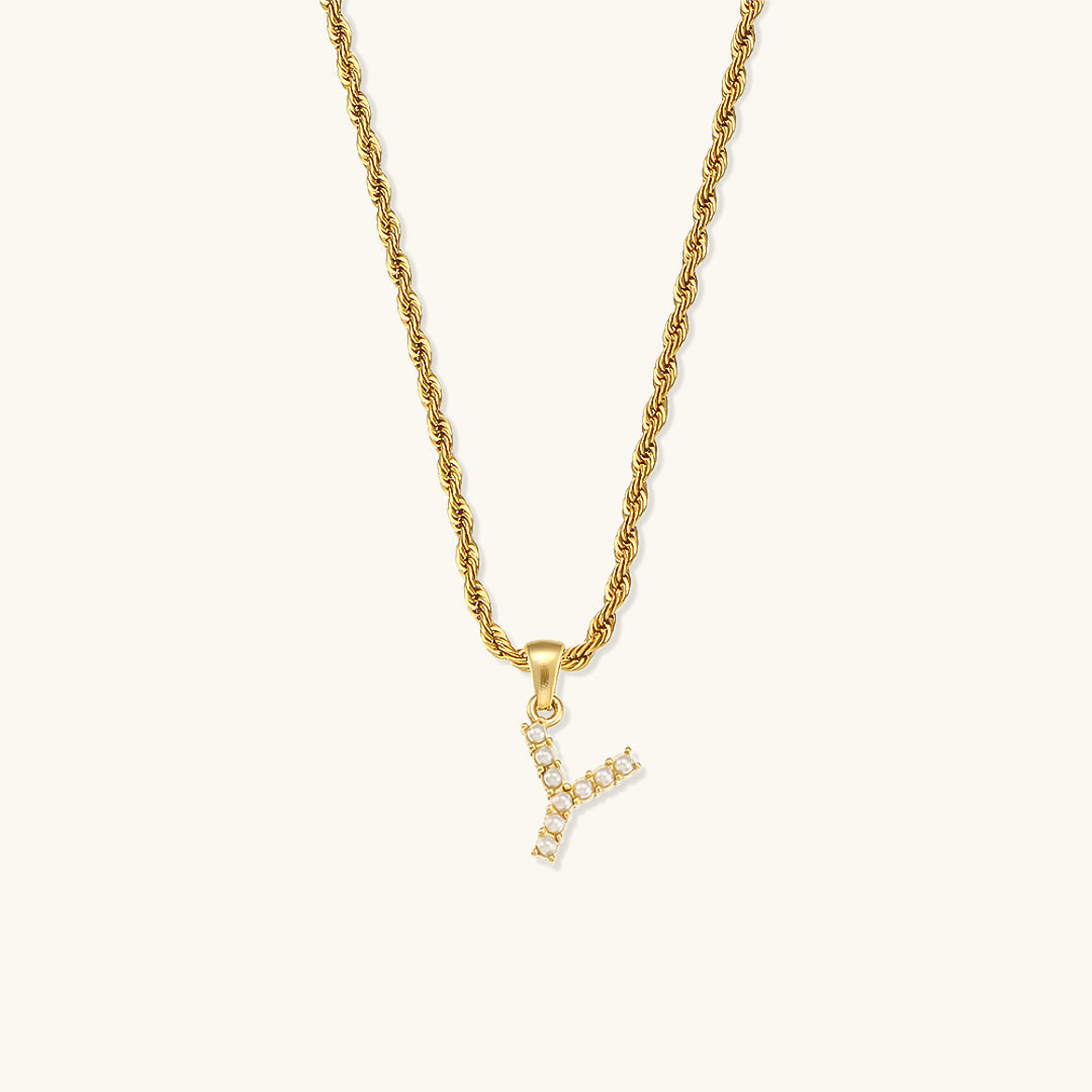 Initial Letter Pearl Necklace with 18k Gold Finish – Waterproof and Hypoallergenic 26