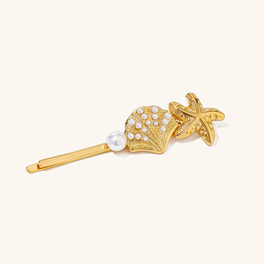 Ios Pearl French Hair Pin with Starfish and Shell Design – Hypoallergenic and Waterproof Accessory 1