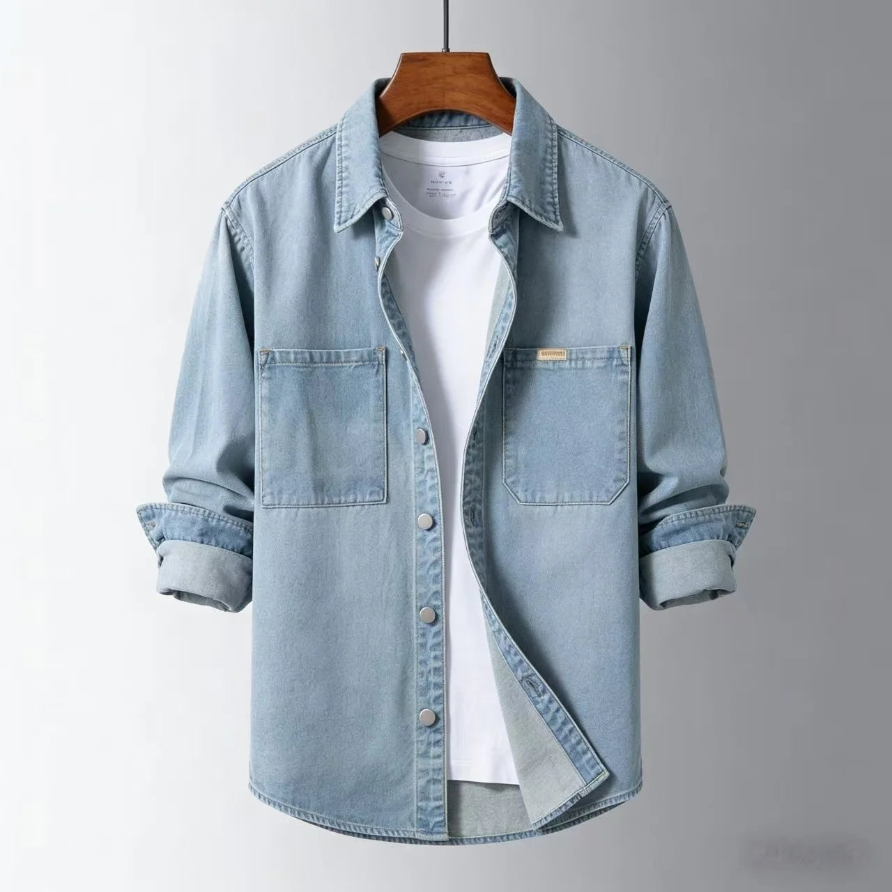 Men's Denim Overshirt Jacket in Navy – back view | Hensley London