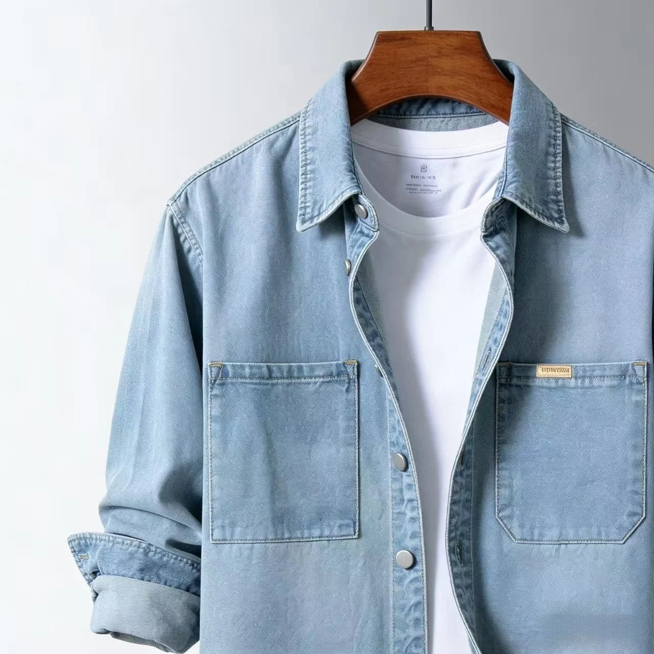 Men's Denim Overshirt Jacket in Navy – lifestyle view | Hensley London