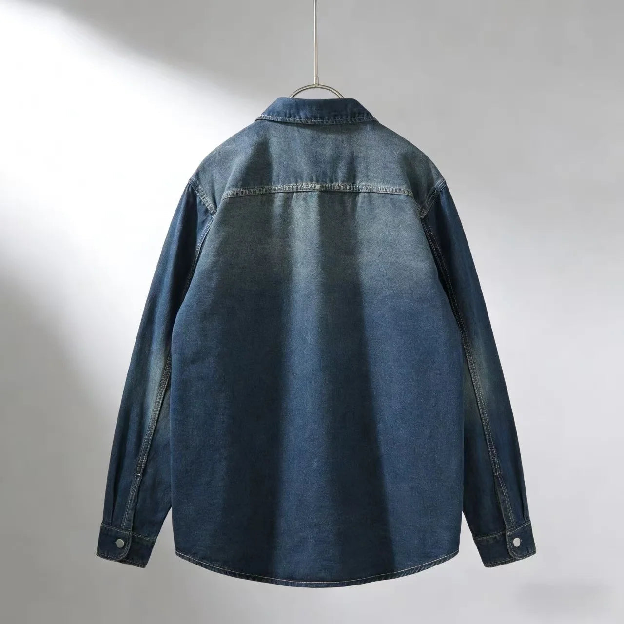 Men's Denim Overshirt Jacket in Blue – back view | Hensley London