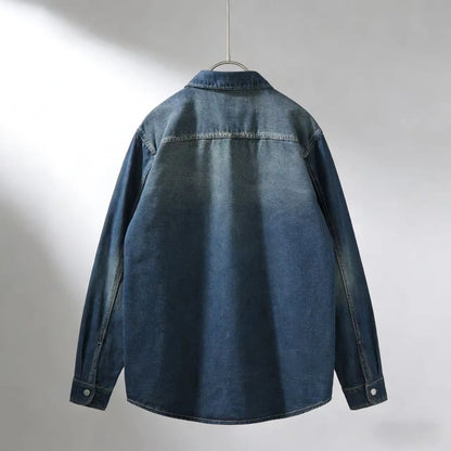 Men's Denim Overshirt Jacket in Blue – back view | Hensley London