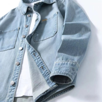 Men's Denim Overshirt Jacket – fabric detail | Hensley London