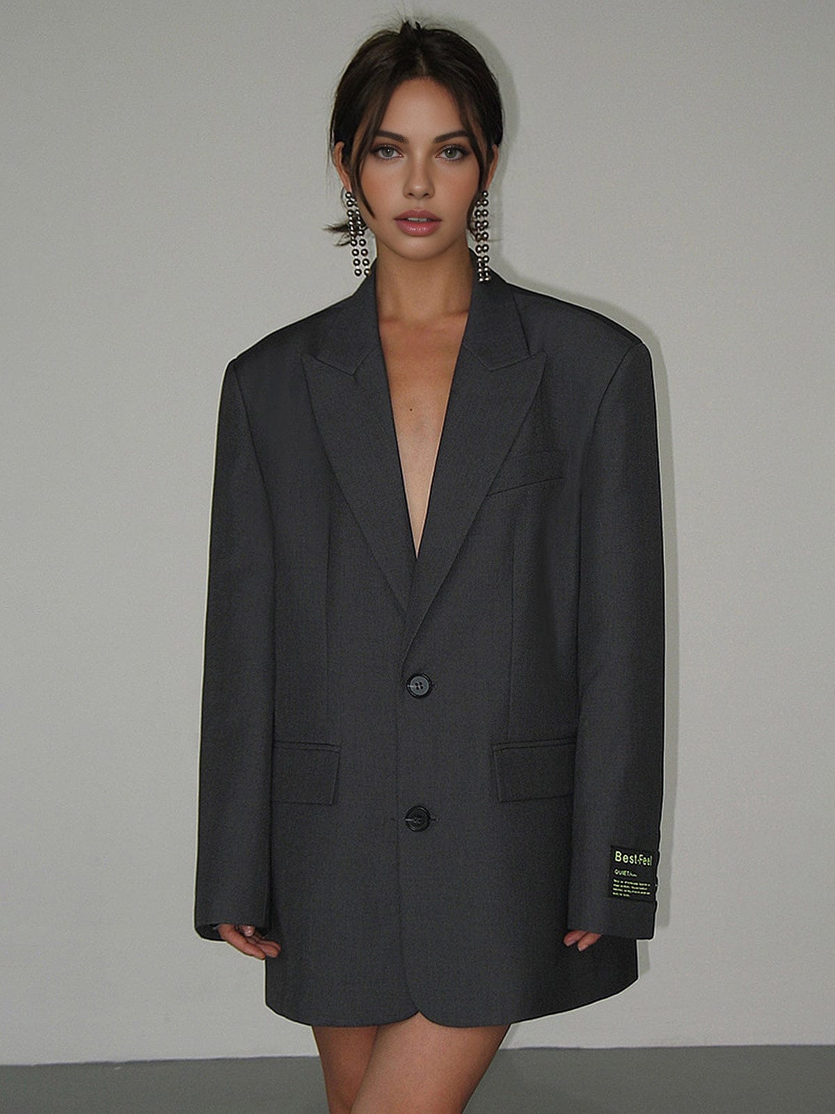 Women's Blazer Dress Black Oversized Tailored - 7