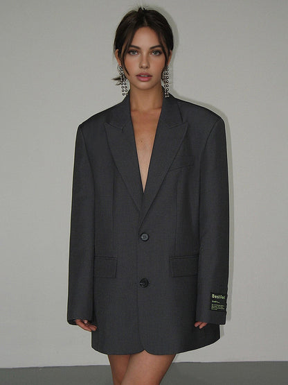 Women's Blazer Dress Black Oversized Tailored - 7