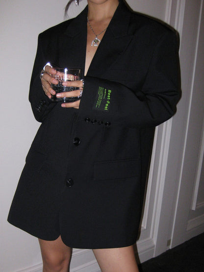 Women's Blazer Dress Black Oversized Tailored - 9