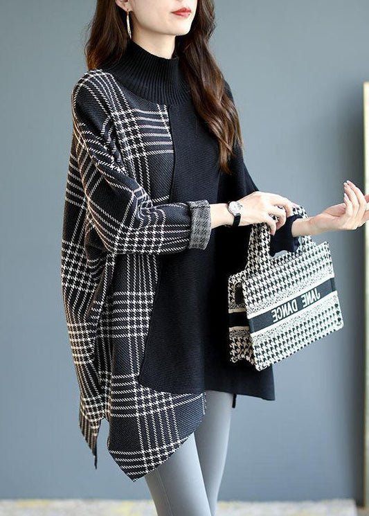Women's Sweater Black Asymmetrical Knit Polyester - 1