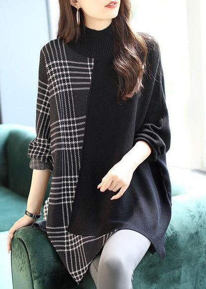 Women's Sweater Black Asymmetrical Knit Polyester - 2