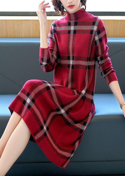 Women's Sweater Dress Red Knit Long Sleeve - 3