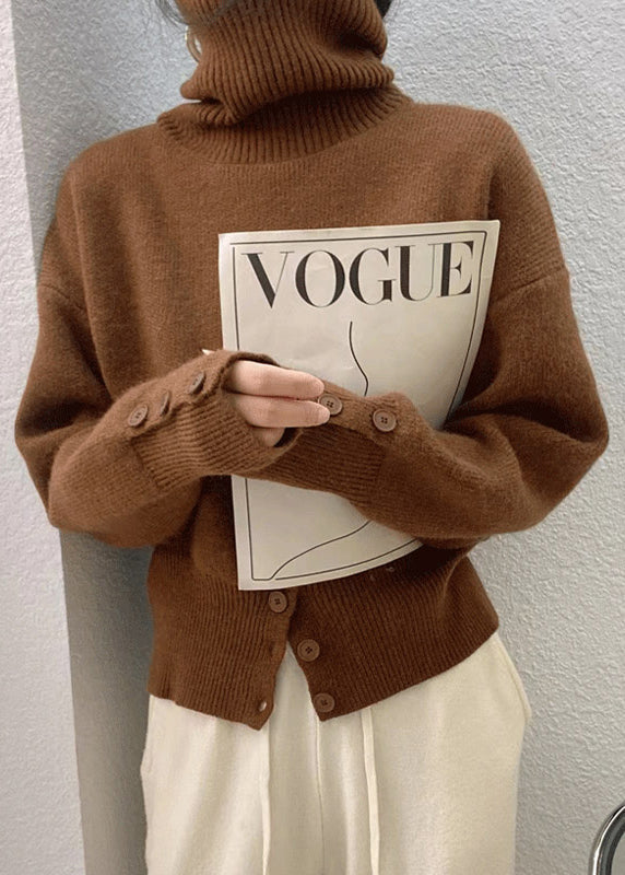 Women's Sweater White Knit High Neck Patchwork - 3