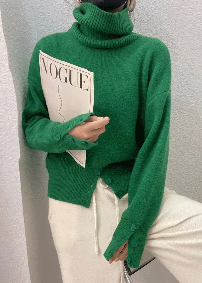 Women's Sweater White Knit High Neck Patchwork - 5