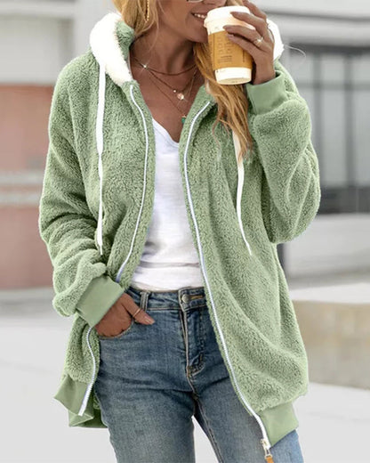 Women's Jacket Black Knit with Hood Relaxed Fit - 14