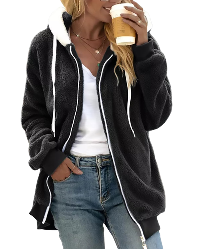 Women's Jacket Black Knit with Hood Relaxed Fit - 5