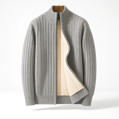 Men's Fleece-Lined Zip-Up Knit Cardigan – product view | Hensley London