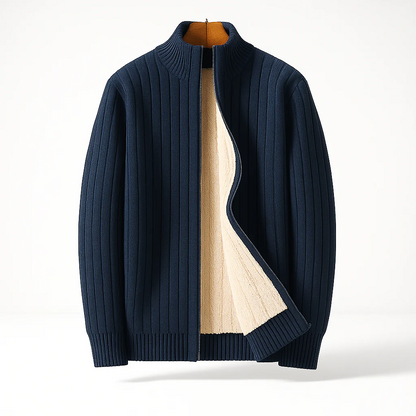 Men's Fleece-Lined Zip-Up Knit Cardigan – product view | Hensley London