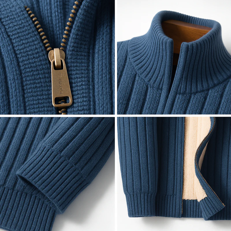 Men's Fleece-Lined Zip-Up Knit Cardigan – product view | Hensley London