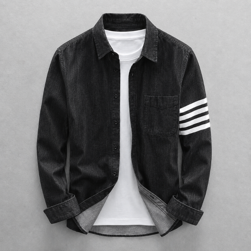 Men's Washed Denim Shirt in Black – back view | Hensley London