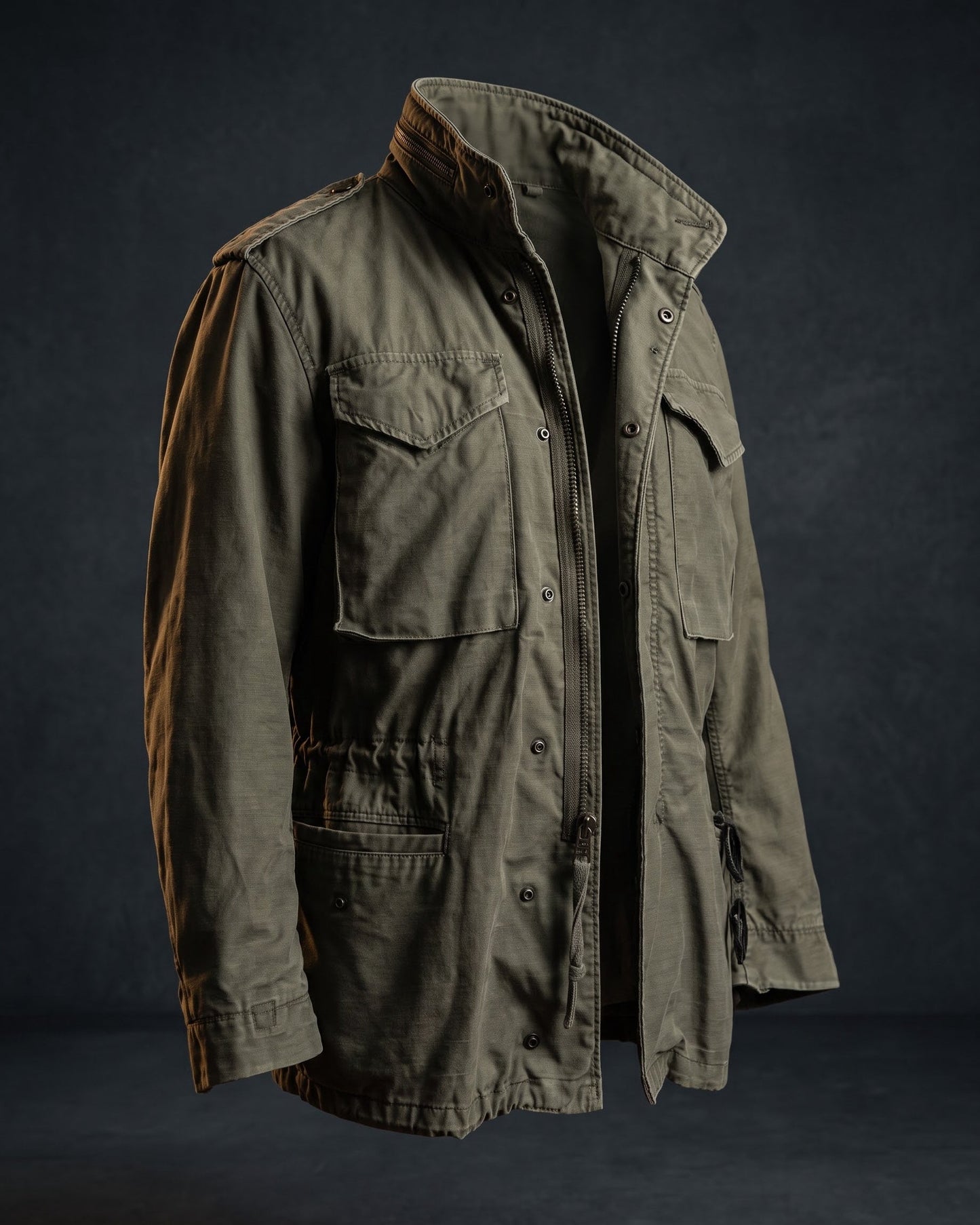 Men's Cotton Canvas Zip-Front Field Jacket in Olive - product view | Hensley London